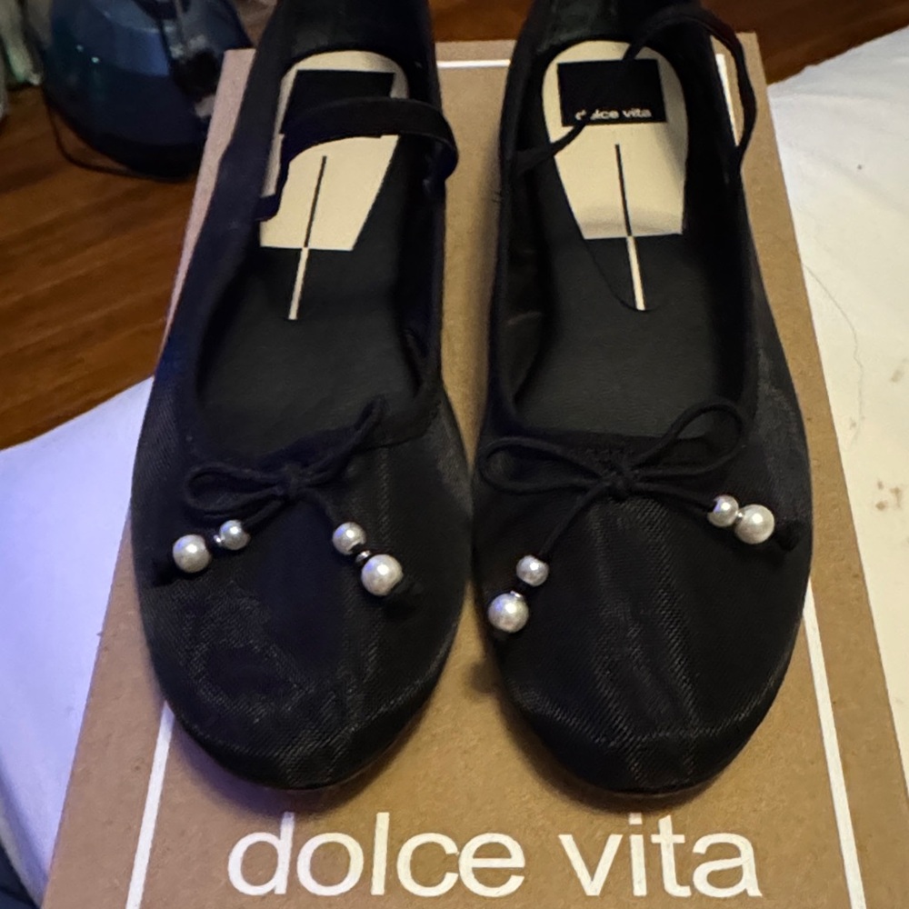 Dolce Vita Black Flats with Pearl Accents